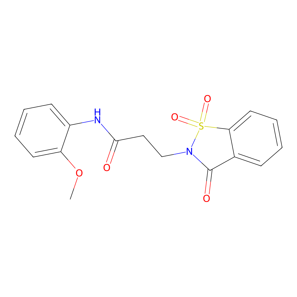 3-(1,1-dioxido-3-oxo-1,2-benzisothiazol-2(3H)-yl)-N-(2-methoxyphenyl)propanamide molecular structure, CAS 663168-41-0