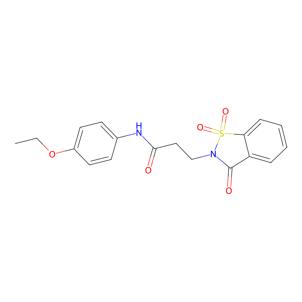 3-(1,1-dioxido-3-oxo-1,2-benzisothiazol-2(3H)-yl)-N-(4-ethoxyphenyl)propanamide molecular structure, CAS 663168-42-1