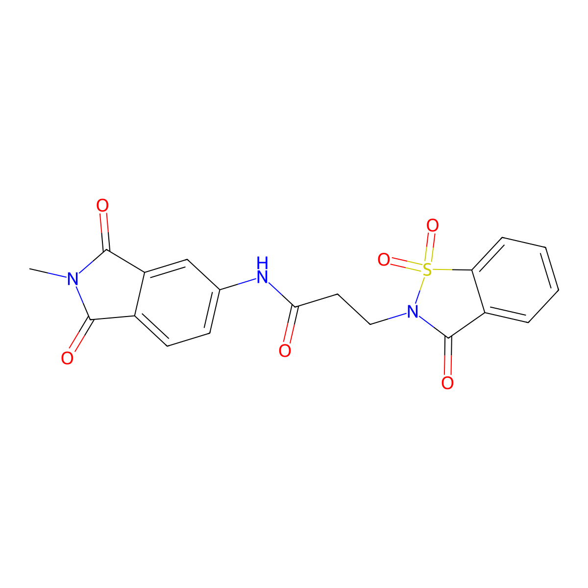 N-(2-methyl-1,3-dioxoisoindol-5-yl)-3-(1,1,3-trioxo-1,2-benzothiazol-2-yl)propanamide molecular structure, CAS 663168-45-4