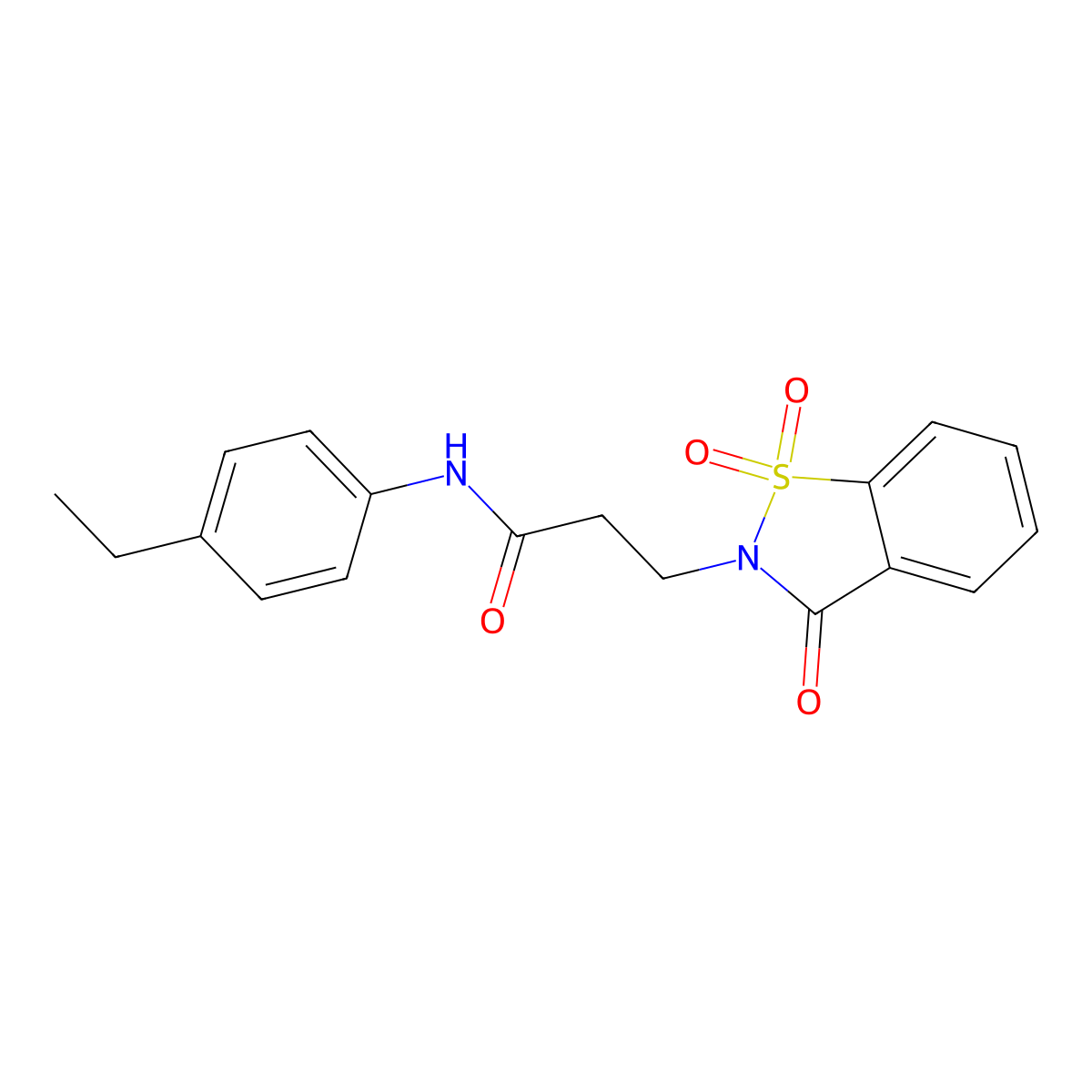3-(1,1-dioxido-3-oxo-1,2-benzisothiazol-2(3H)-yl)-N-(4-ethylphenyl)propanamide molecular structure, CAS 663168-50-1