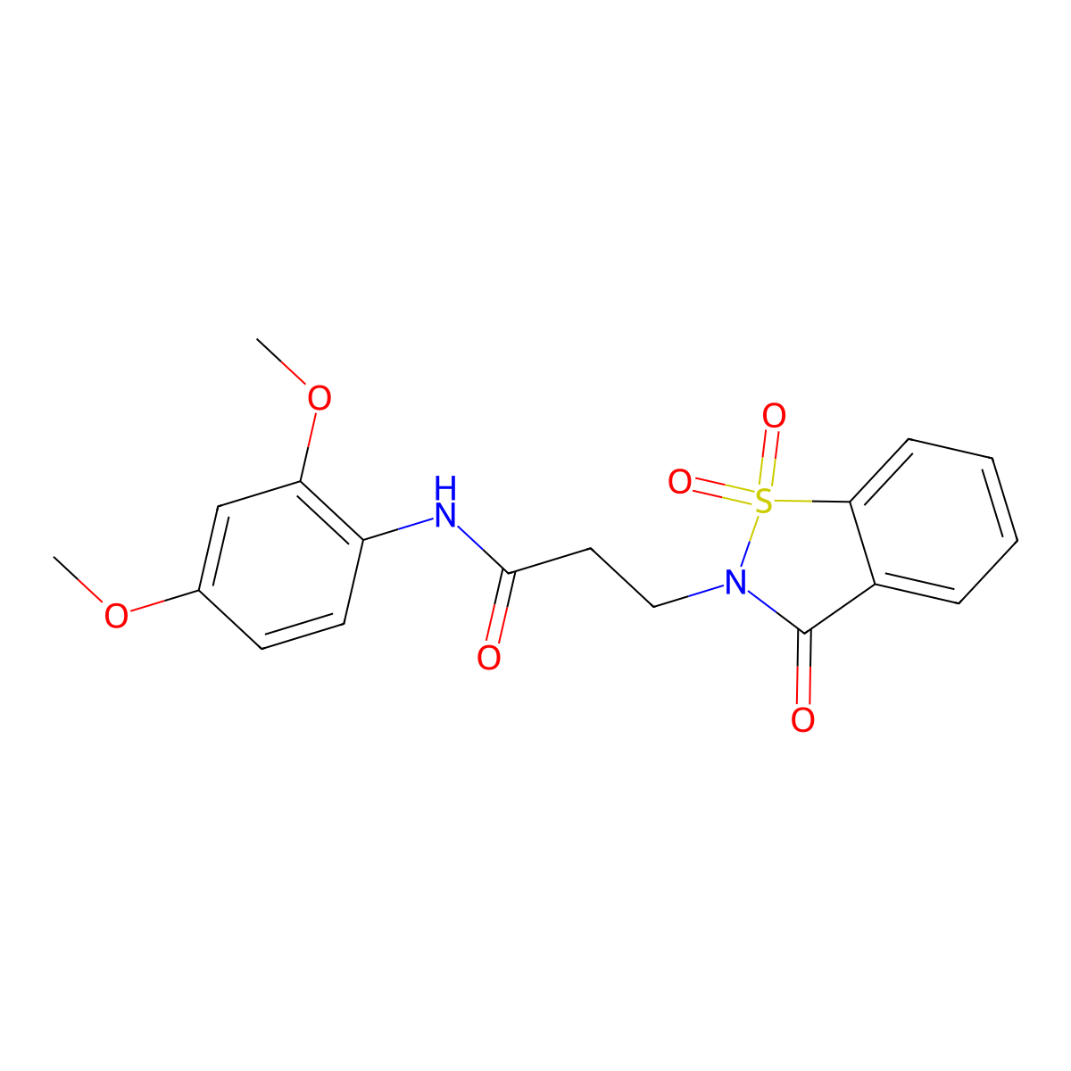 N-(2,4-dimethoxyphenyl)-3-(1,1-dioxido-3-oxo-1,2-benzisothiazol-2(3H)-yl)propanamide molecular structure, CAS 663168-51-2