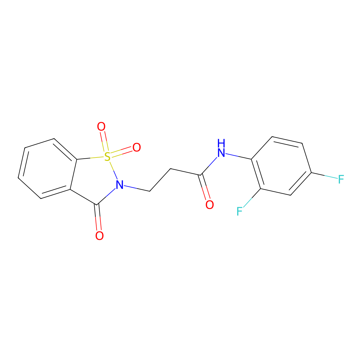 N-(2,4-difluorophenyl)-3-(1,1-dioxido-3-oxo-1,2-benzisothiazol-2(3H)-yl)propanamide molecular structure, CAS 663168-53-4
