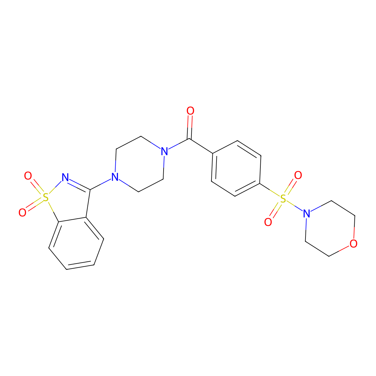 3-{4-[4-(4-Morpholinylsulfonyl)benzoyl]-1-piperazinyl}-1,2-benzisothiazole 1,1-dioxide molecular structure, CAS 663168-59-0