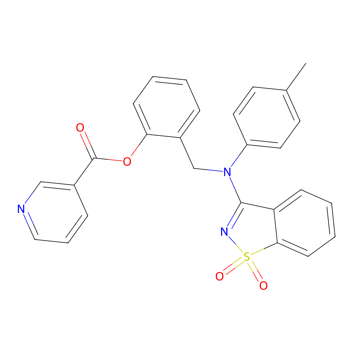 2-{[(1,1-Dioxido-1,2-benzisothiazol-3-yl)-4-methylanilino]methyl}phenyl nicotinate molecular structure, CAS 663168-64-7