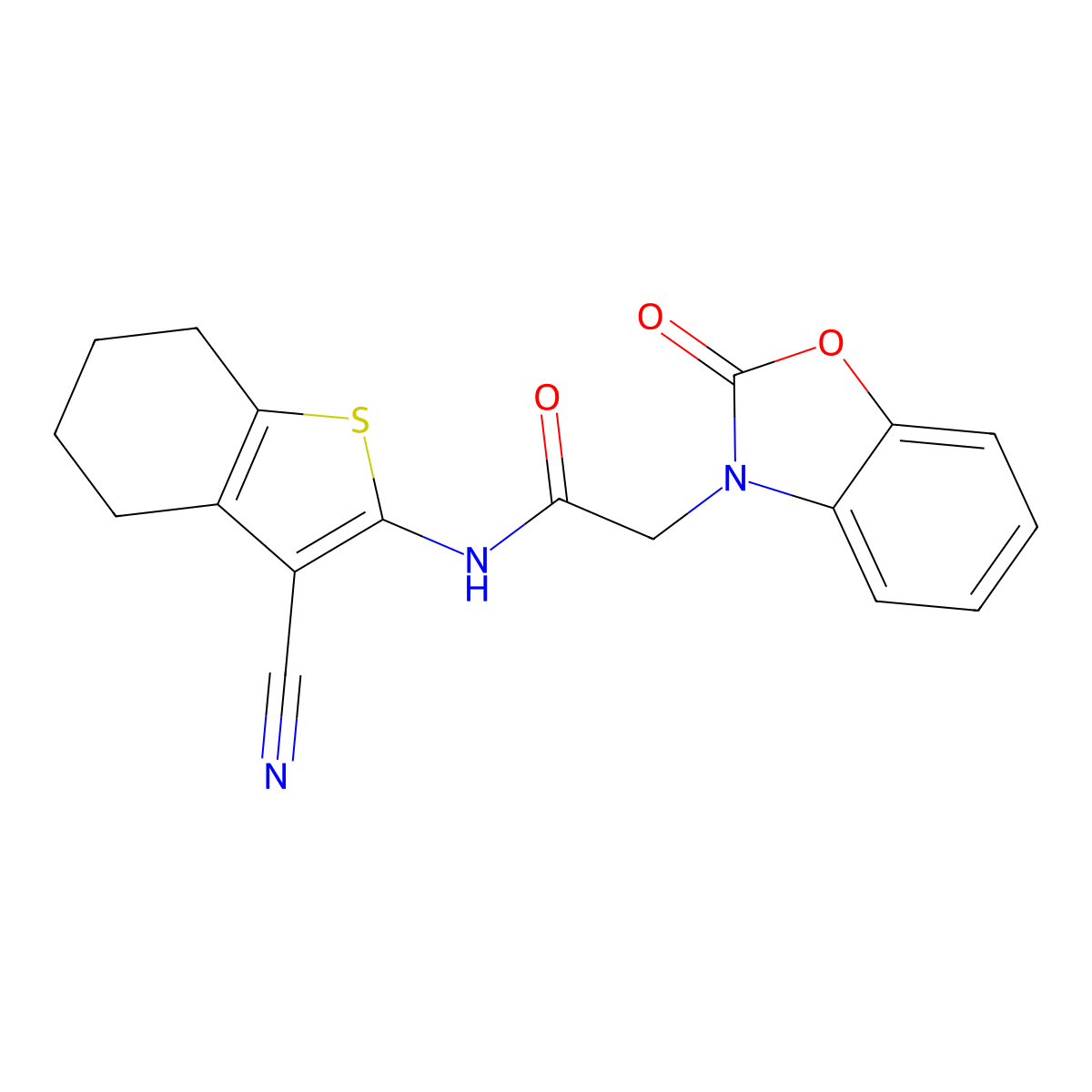 N-(3-cyano-4,5,6,7-tetrahydro-1-benzothiophen-2-yl)-2-(2-oxo-1,3-benzoxazol-3-yl)acetamide molecular structure, CAS 663168-81-8