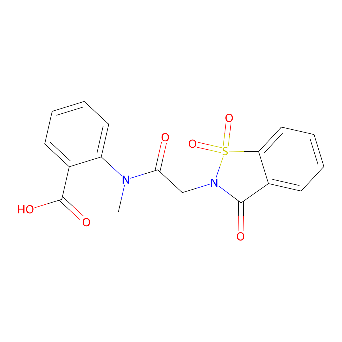2-[[(1,1-dioxido-3-oxo-1,2-benzisothiazol-2(3H)-yl)acetyl](methyl)amino]benzoic acid molecular structure, CAS 663168-99-8