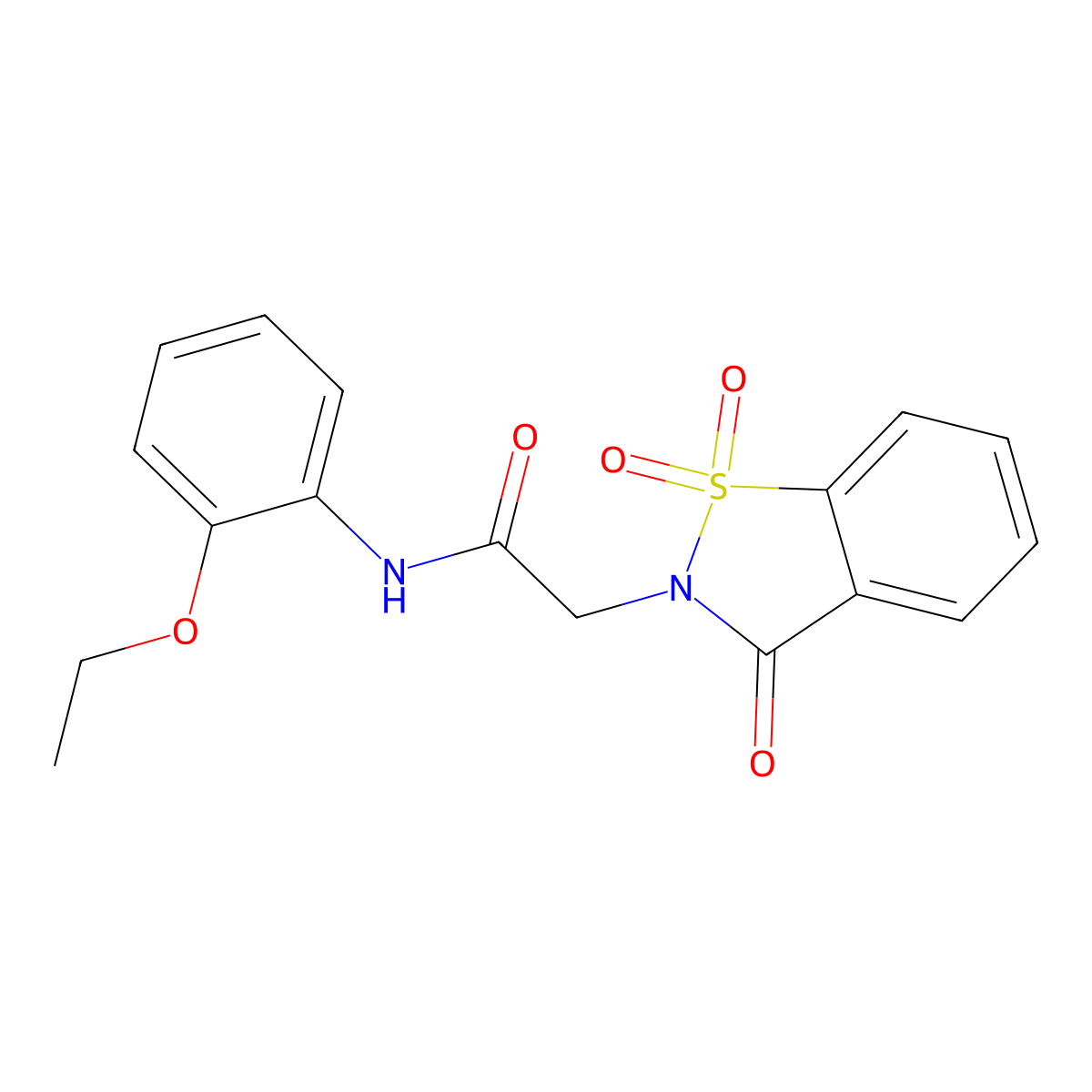 2-(1,1-dioxido-3-oxo-1,2-benzisothiazol-2(3H)-yl)-N-(2-ethoxyphenyl)acetamide molecular structure, CAS 663169-00-4