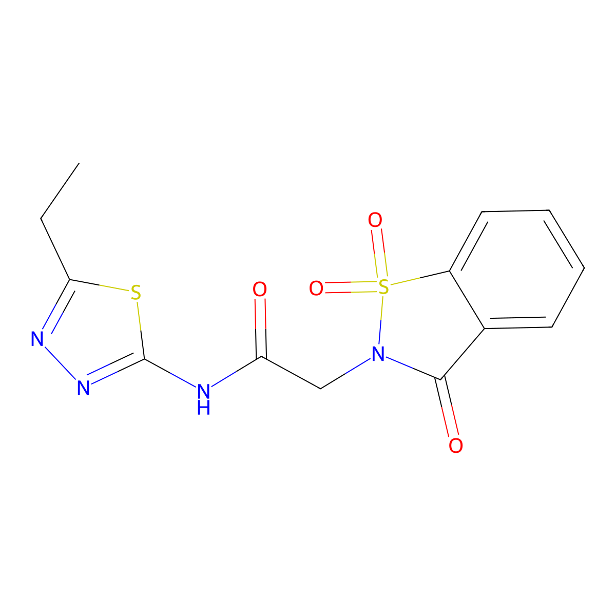 2-(1,1-dioxido-3-oxo-1,2-benzisothiazol-2(3H)-yl)-N-(5-ethyl-1,3,4-thiadiazol-2-yl)acetamide molecular structure, CAS 663169-02-6