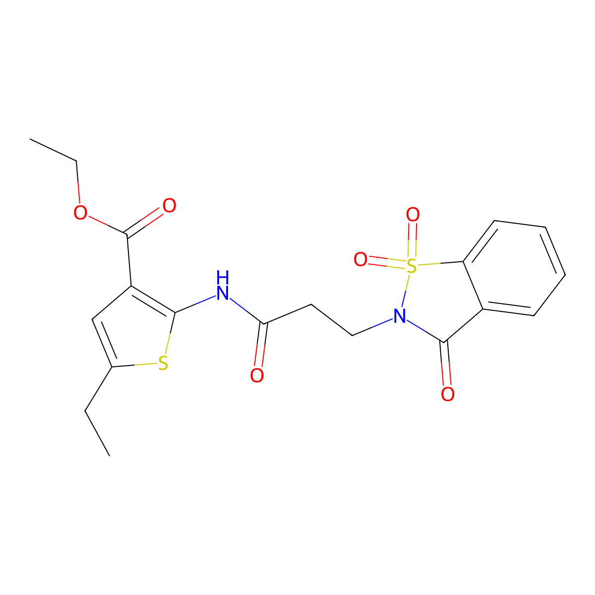 Ethyl 5-ethyl-2-[3-(1,1,3-trioxo-1,2-benzothiazol-2-yl)propanoylamino]thiophene-3-carboxylate molecular structure, CAS 663169-11-7