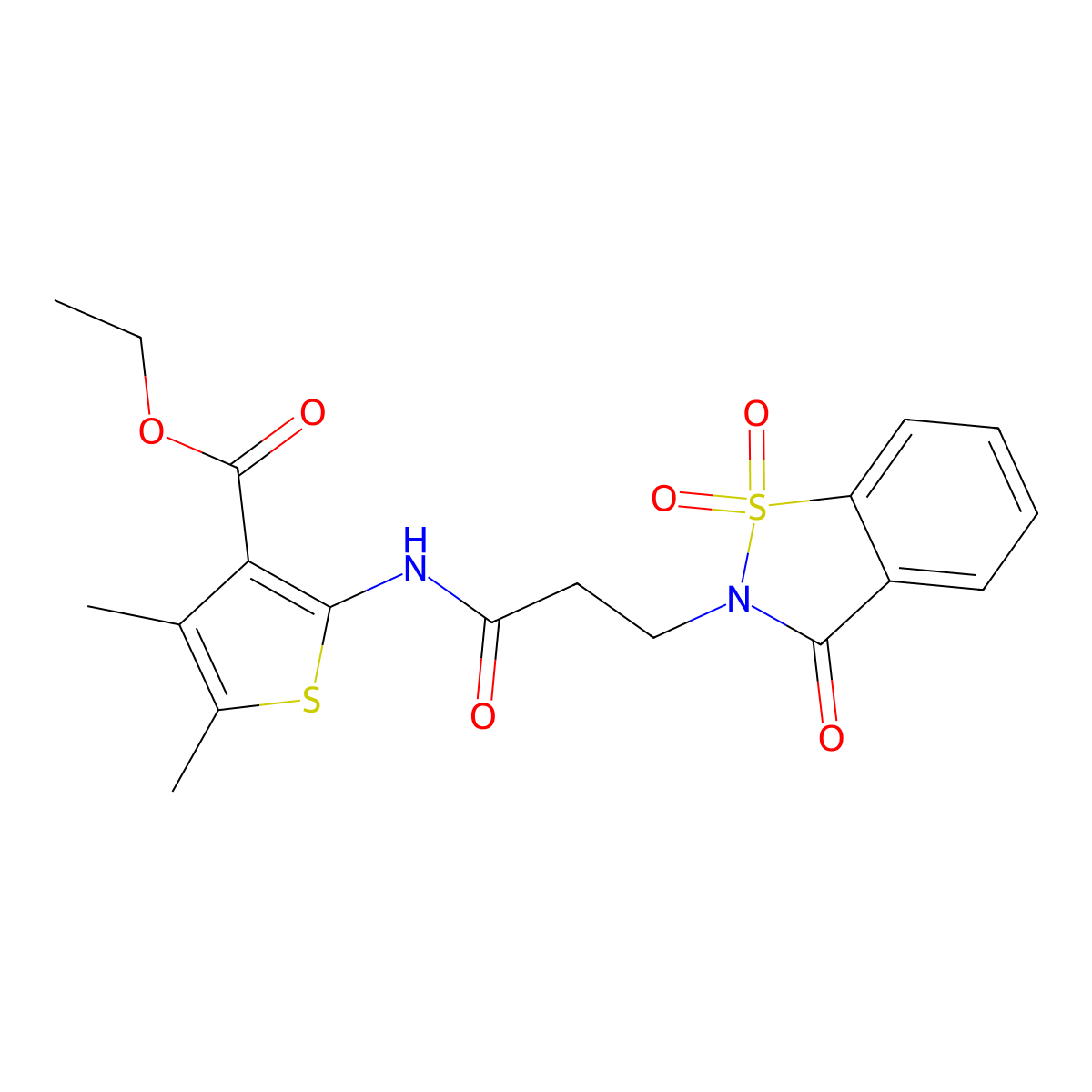 Ethyl 4,5-dimethyl-2-[3-(1,1,3-trioxo-1,2-benzothiazol-2-yl)propanoylamino]thiophene-3-carboxylate molecular structure, CAS 663169-12-8