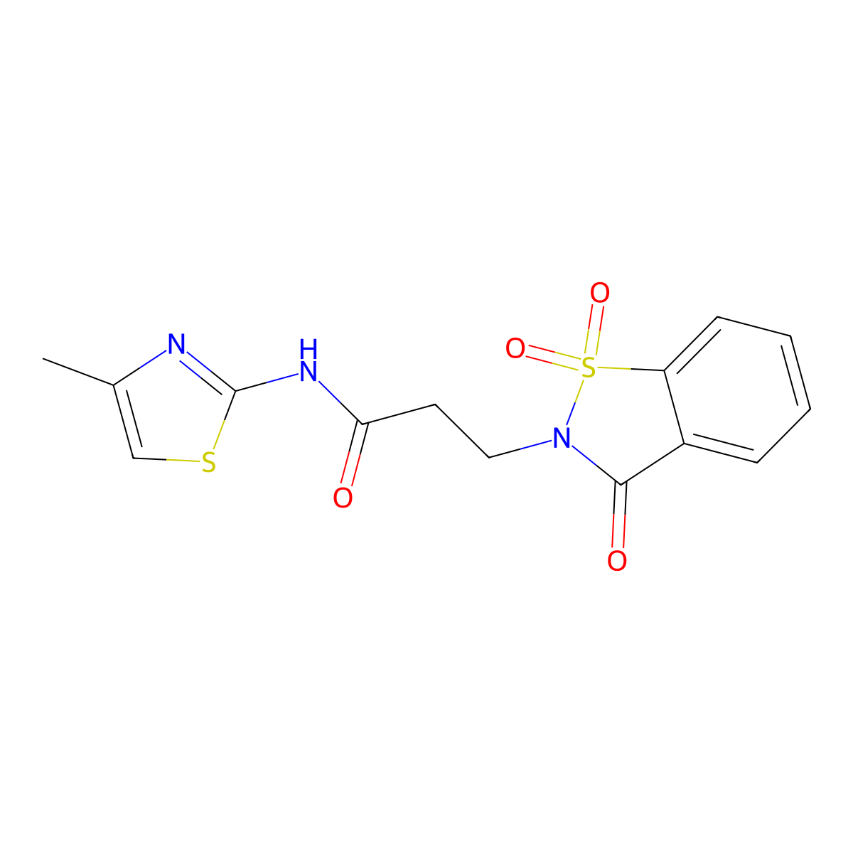 3-(1,1-dioxido-3-oxo-1,2-benzisothiazol-2(3H)-yl)-N-(4-methyl-1,3-thiazol-2-yl)propanamide molecular structure, CAS 663169-14-0