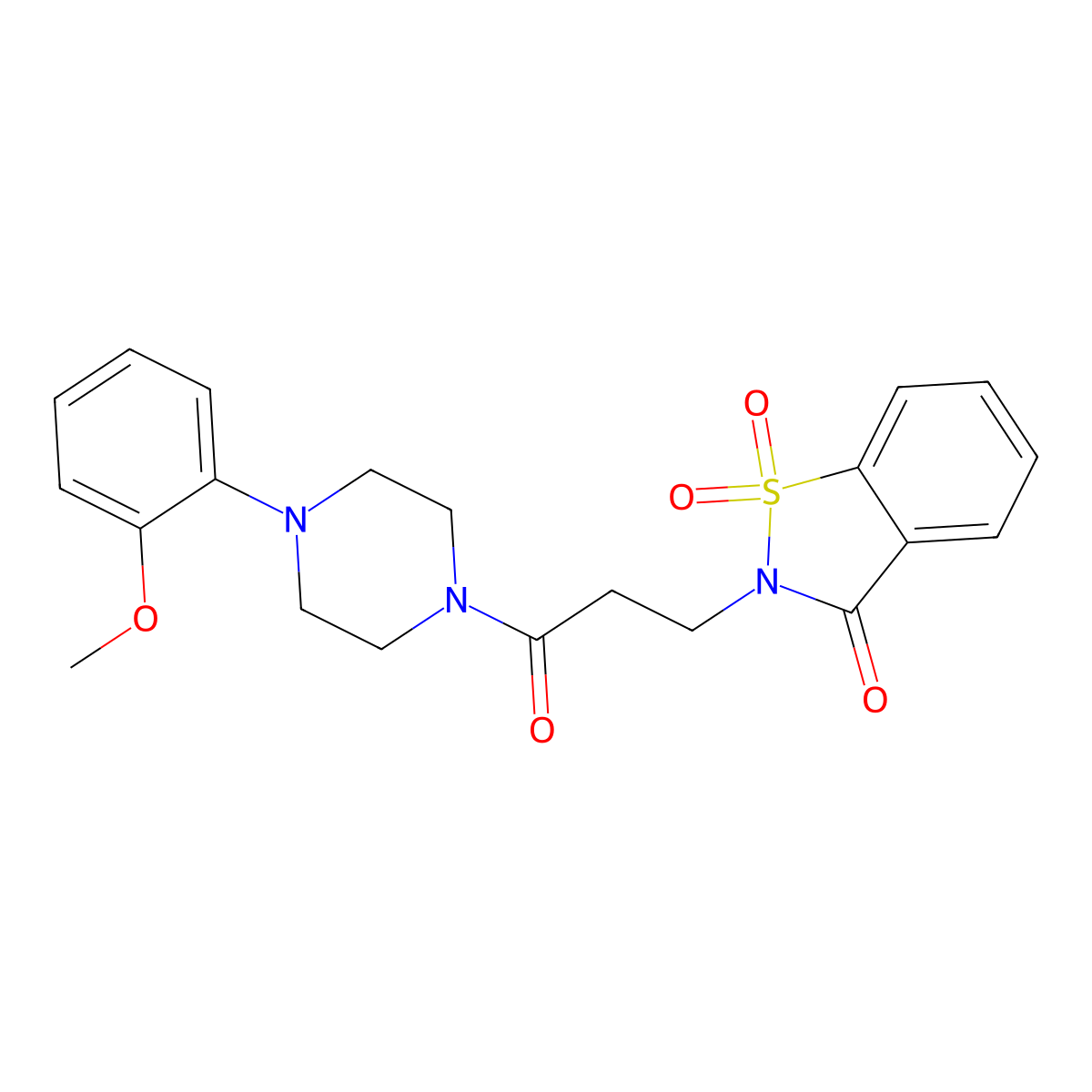 2-(3-(4-(2-methoxyphenyl)piperazin-1-yl)-3-oxopropyl)benzo[d]isothiazol-3(2H)-one 1,1-dioxide molecular structure, CAS 663169-16-2