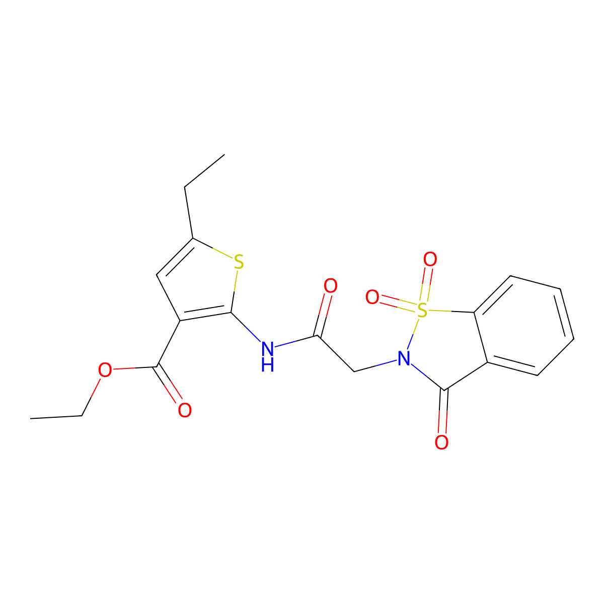 Ethyl 5-ethyl-2-[[2-(1,1,3-trioxo-1,2-benzothiazol-2-yl)acetyl]amino]thiophene-3-carboxylate molecular structure, CAS 663169-19-5