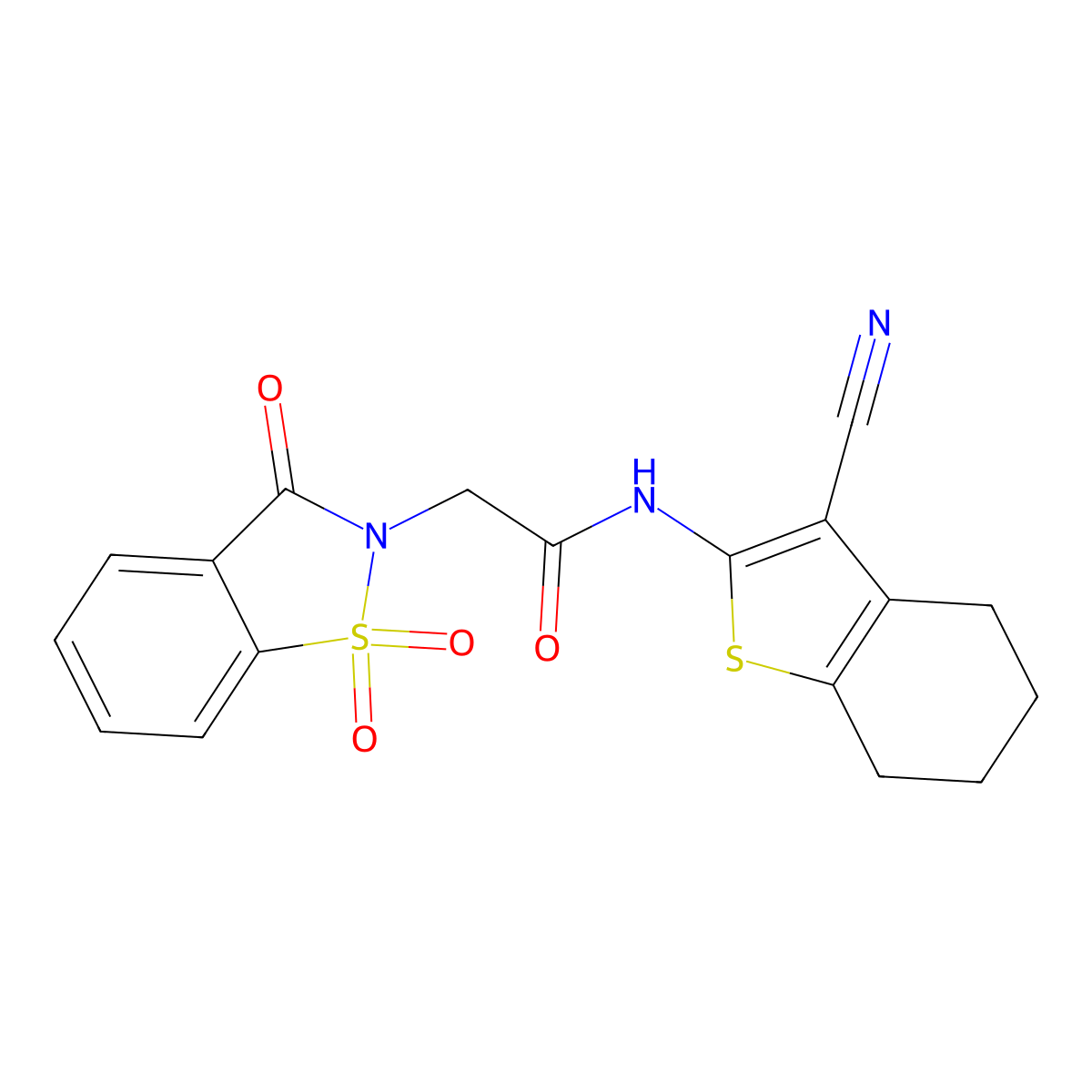 N-(3-cyano-4,5,6,7-tetrahydro-1-benzothiophen-2-yl)-2-(1,1,3-trioxo-1,2-benzothiazol-2-yl)acetamide molecular structure, CAS 663169-20-8