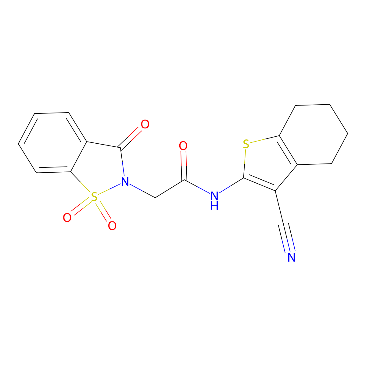 N-(3-cyano-4,5,6,7-tetrahydro-1-benzothiophen-2-yl)-2-(1,1,3-trioxo-1,2-benzothiazol-2-yl)acetamide molecular structure, CAS 663169-20-8