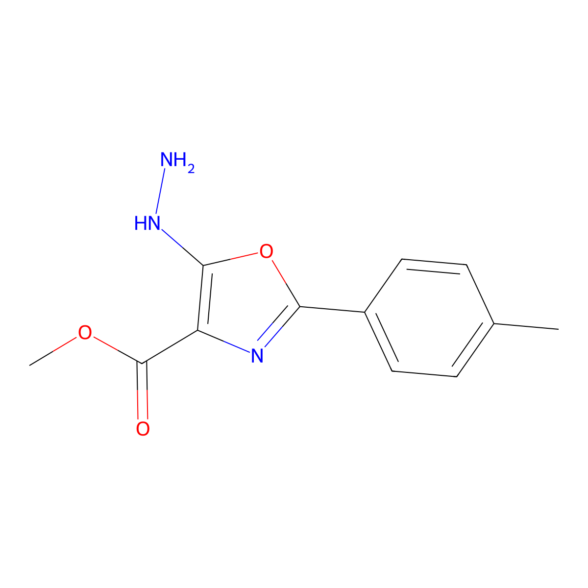Methyl 5-hydrazinyl-2-(4-methylphenyl)-1,3-oxazole-4-carboxylate molecular structure, CAS 663177-20-6