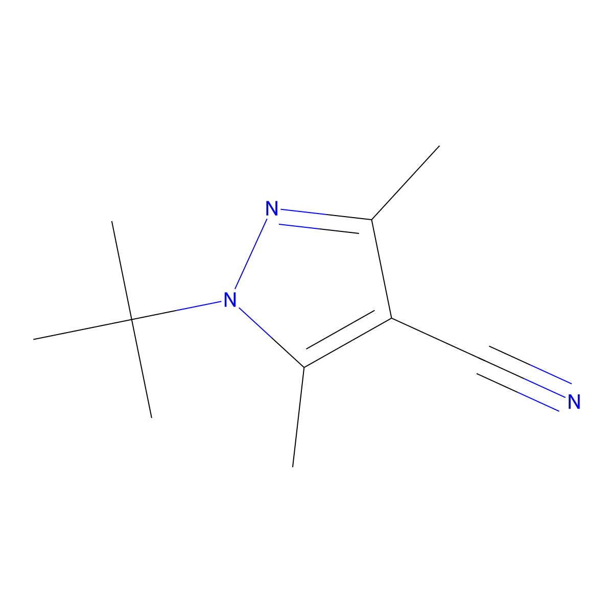 1-(tert-butyl)-3,5-dimethyl-1H-pyrazole-4-carbonitrile molecular structure, CAS 663179-80-4