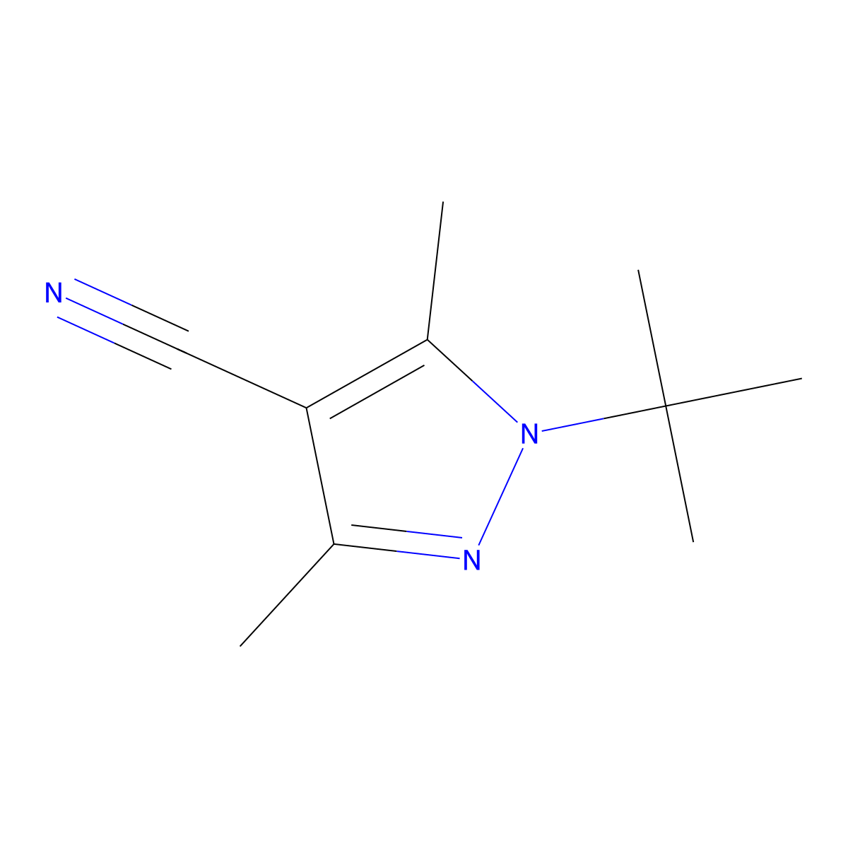1-(tert-butyl)-3,5-dimethyl-1H-pyrazole-4-carbonitrile molecular structure, CAS 663179-80-4