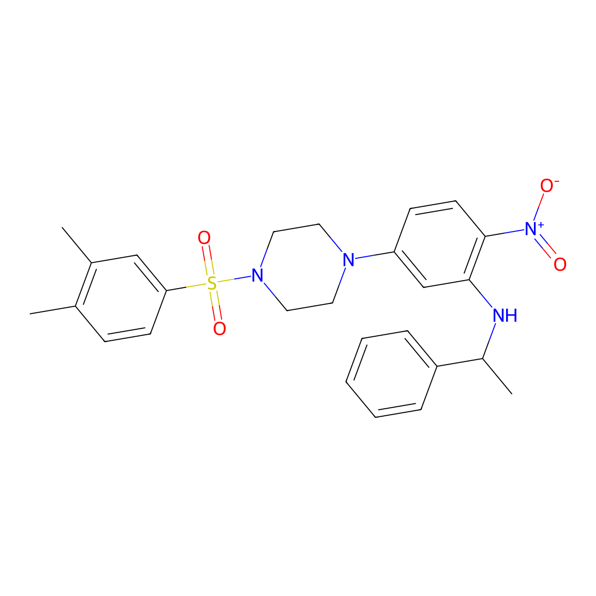 5-[4-(3,4-dimethylphenyl)sulfonylpiperazin-1-yl]-2-nitro-N-(1-phenylethyl)aniline molecular structure, CAS 663181-96-2