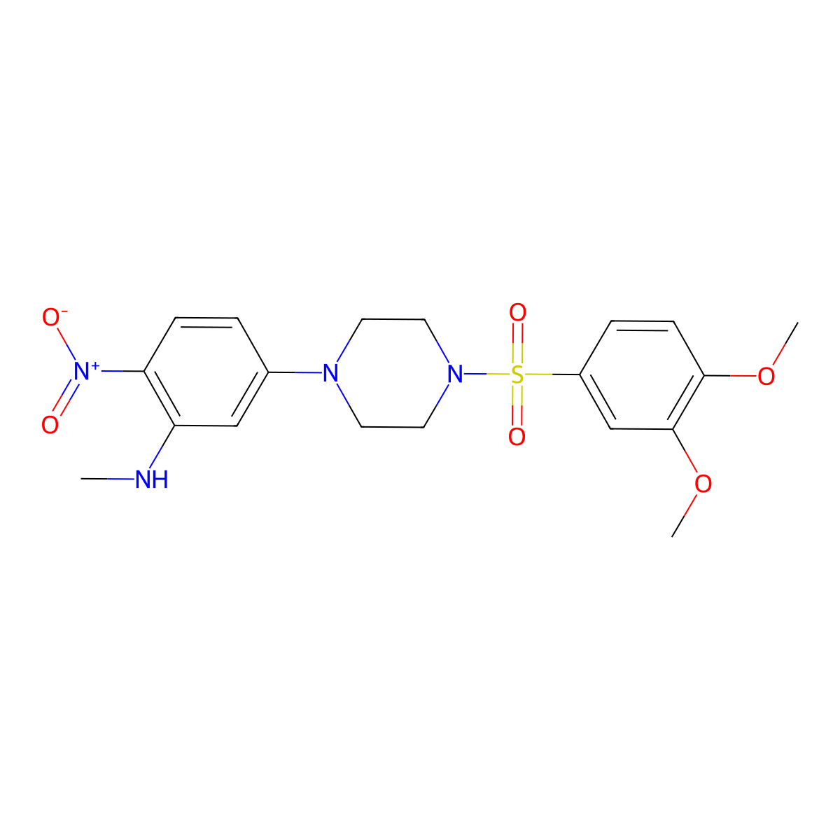 5-[4-(3,4-dimethoxyphenyl)sulfonylpiperazin-1-yl]-N-methyl-2-nitroaniline molecular structure, CAS 663181-97-3
