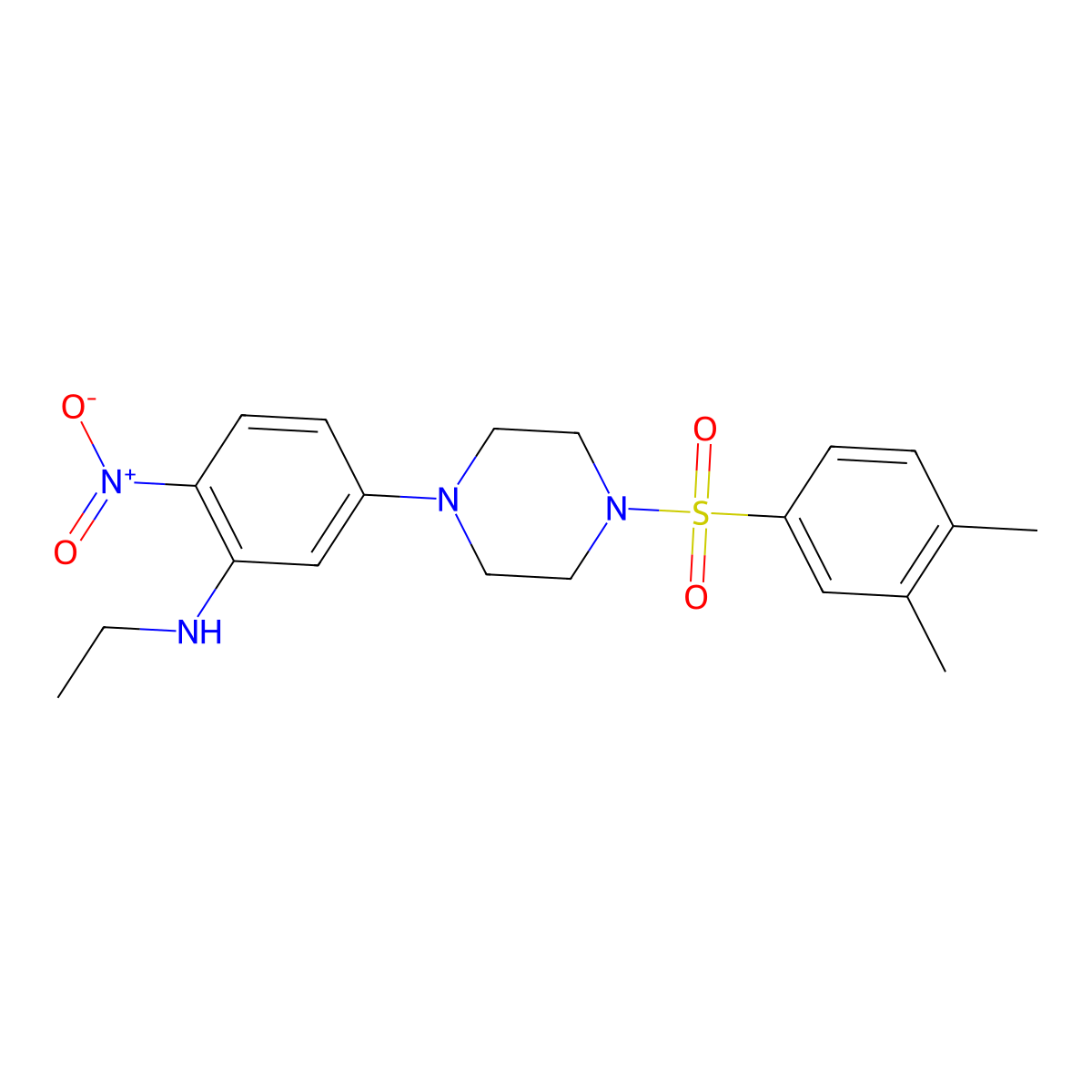 5-[4-(3,4-dimethylphenyl)sulfonylpiperazin-1-yl]-N-ethyl-2-nitroaniline molecular structure, CAS 663181-98-4