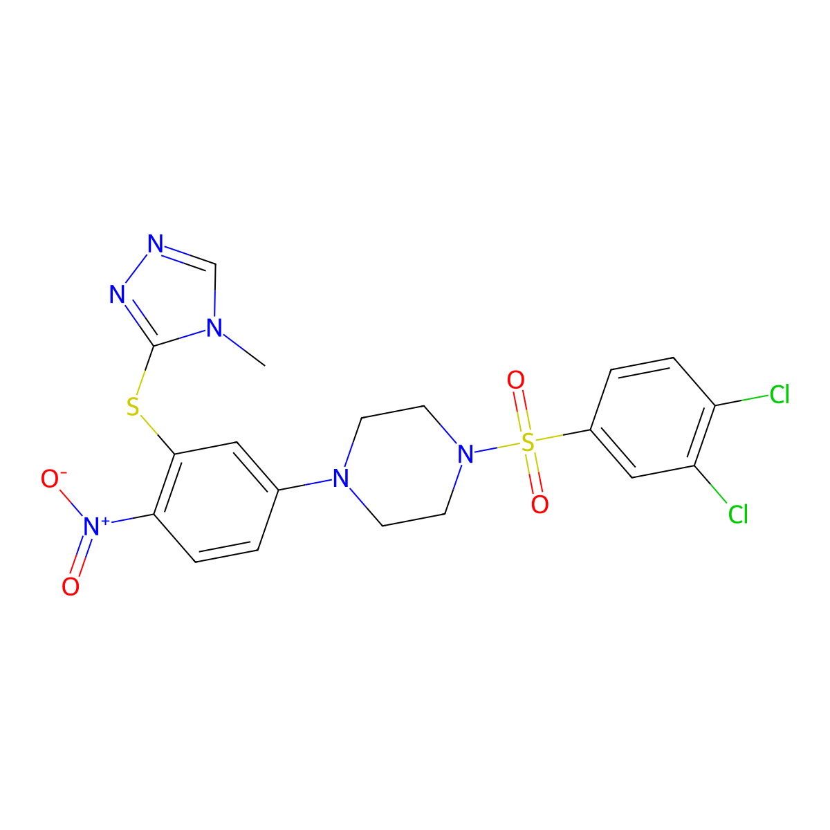1-(3,4-Dichlorophenyl)sulfonyl-4-[3-[(4-methyl-1,2,4-triazol-3-yl)thio]-4-nitrophenyl]piperazine molecular structure, CAS 663182-04-5