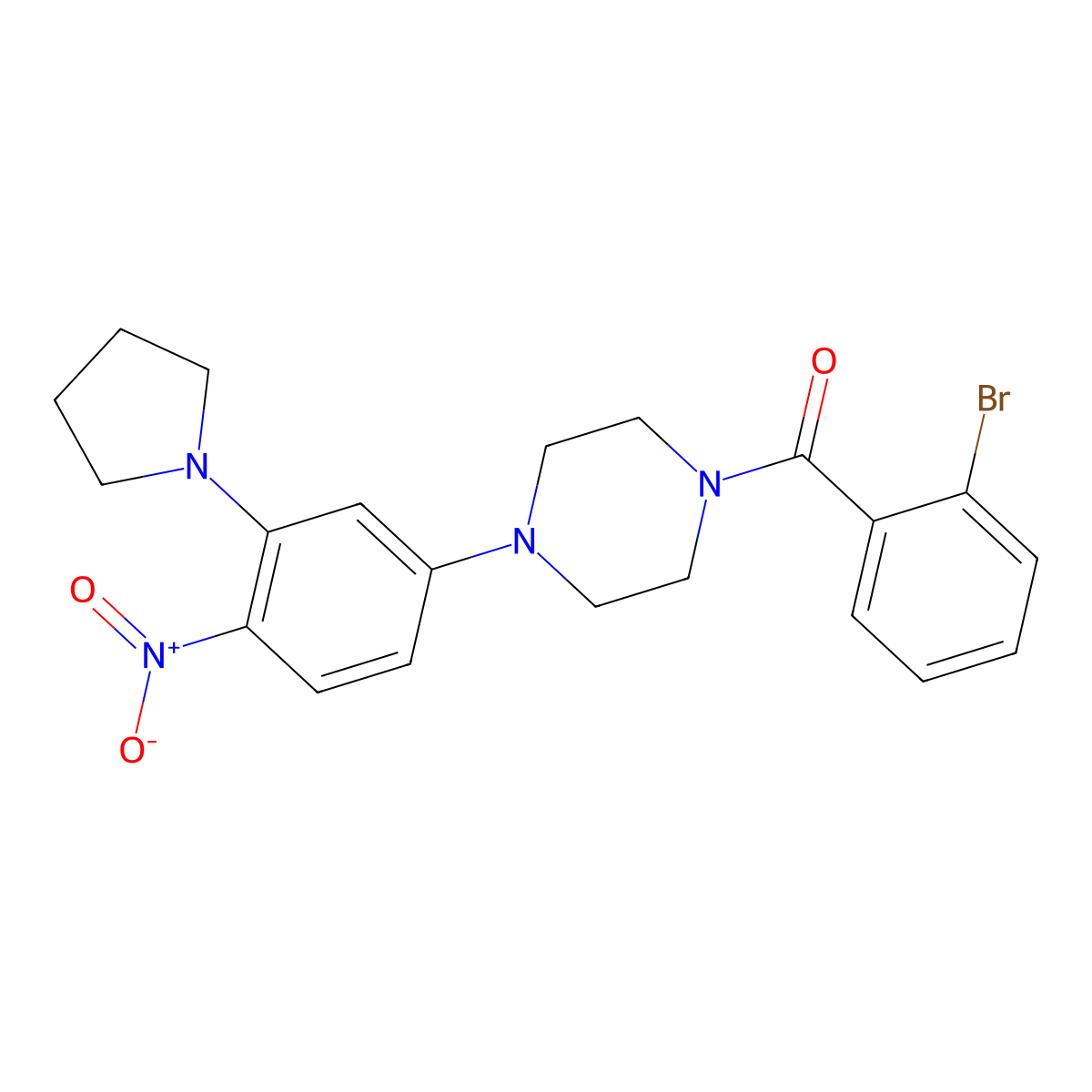 (2-Bromophenyl)-[4-(4-nitro-3-pyrrolidin-1-ylphenyl)piperazin-1-yl]methanone molecular structure, CAS 663182-14-7