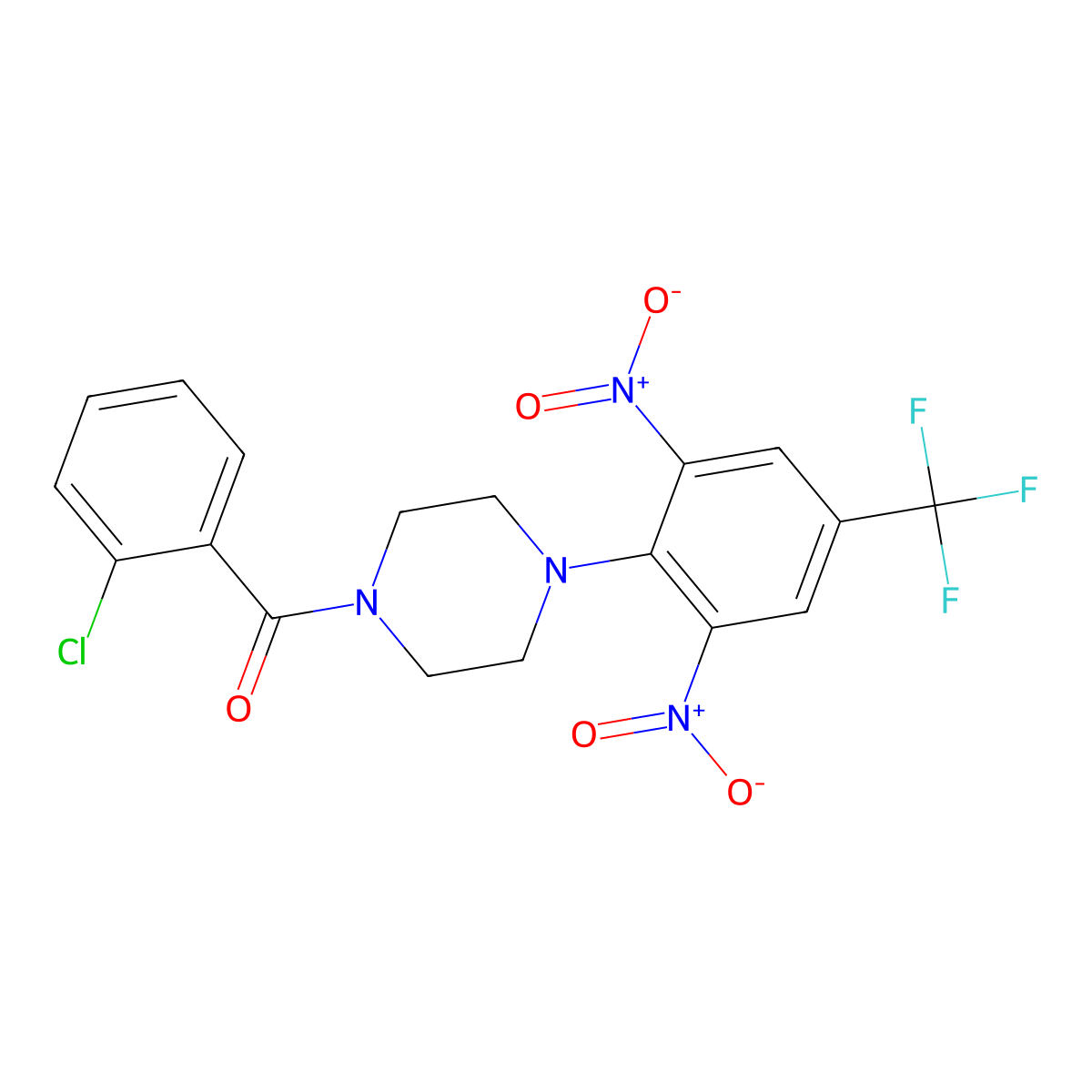 (2-Chlorophenyl)-[4-[2,6-dinitro-4-(trifluoromethyl)phenyl]piperazin-1-yl]methanone molecular structure, CAS 663182-19-2