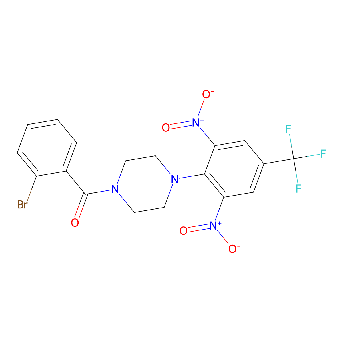 (2-Bromophenyl)-[4-[2,6-dinitro-4-(trifluoromethyl)phenyl]piperazin-1-yl]methanone molecular structure, CAS 663182-20-5