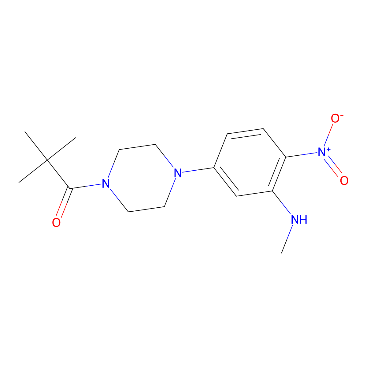 2,2-Dimethyl-1-[4-[3-(methylamino)-4-nitrophenyl]piperazin-1-yl]propan-1-one molecular structure, CAS 663182-30-7
