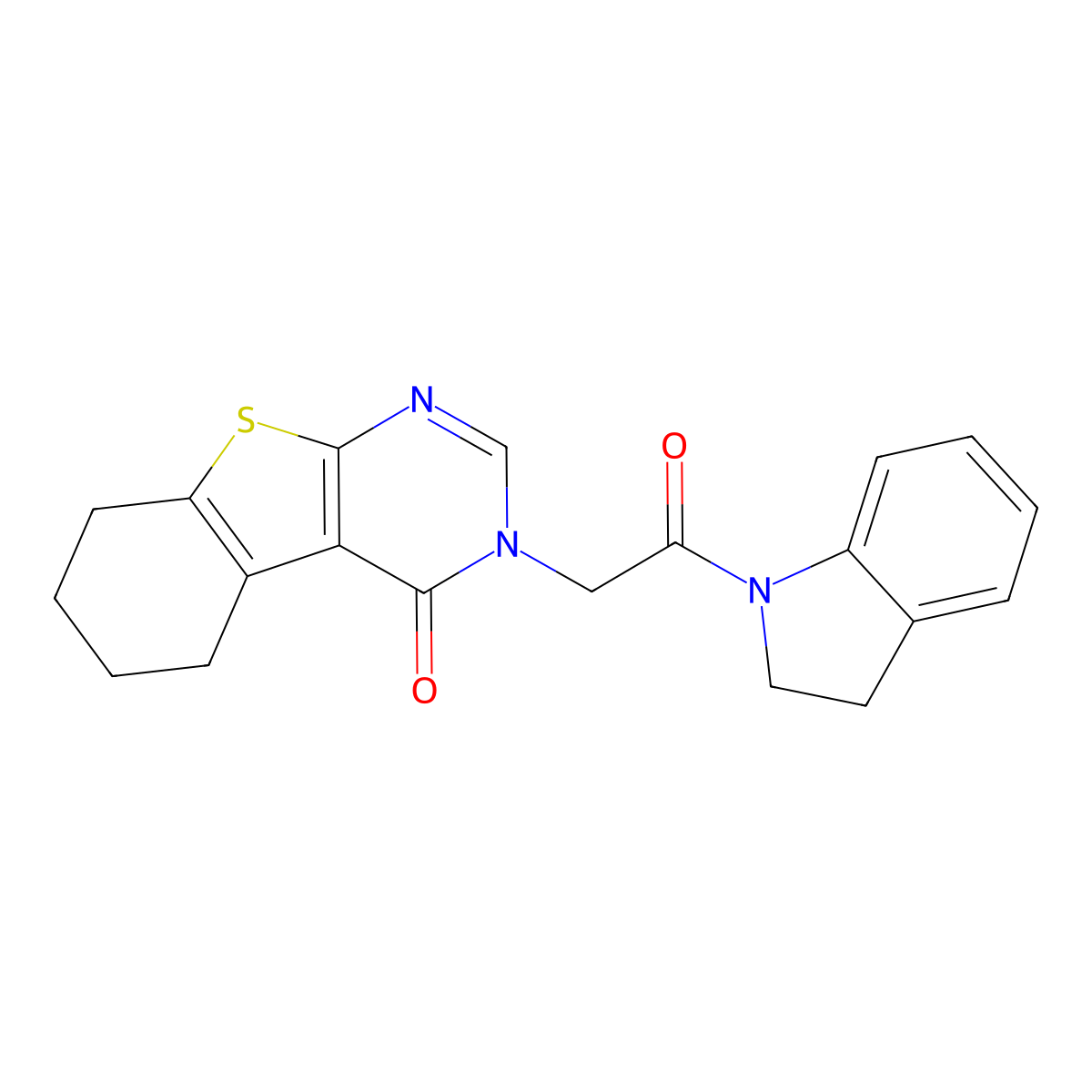 3-[2-(2,3-Dihydroindol-1-yl)-2-oxoethyl]-5,6,7,8-tetrahydro-[1]benzothiolo[2,3-d]pyrimidin-4-one molecular structure, CAS 663182-42-1