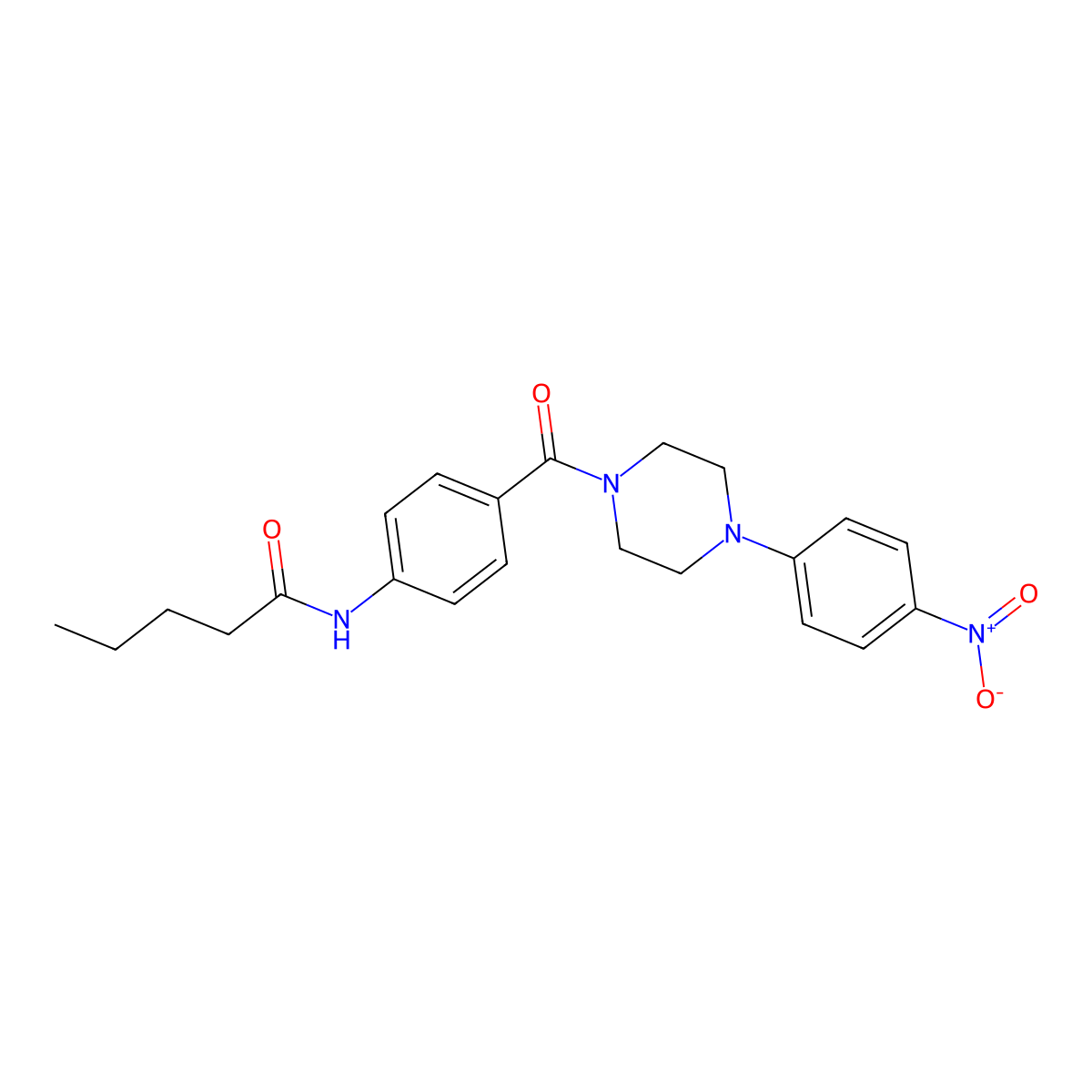 N-[4-[4-(4-nitrophenyl)piperazine-1-carbonyl]phenyl]pentanamide molecular structure, CAS 663184-80-3