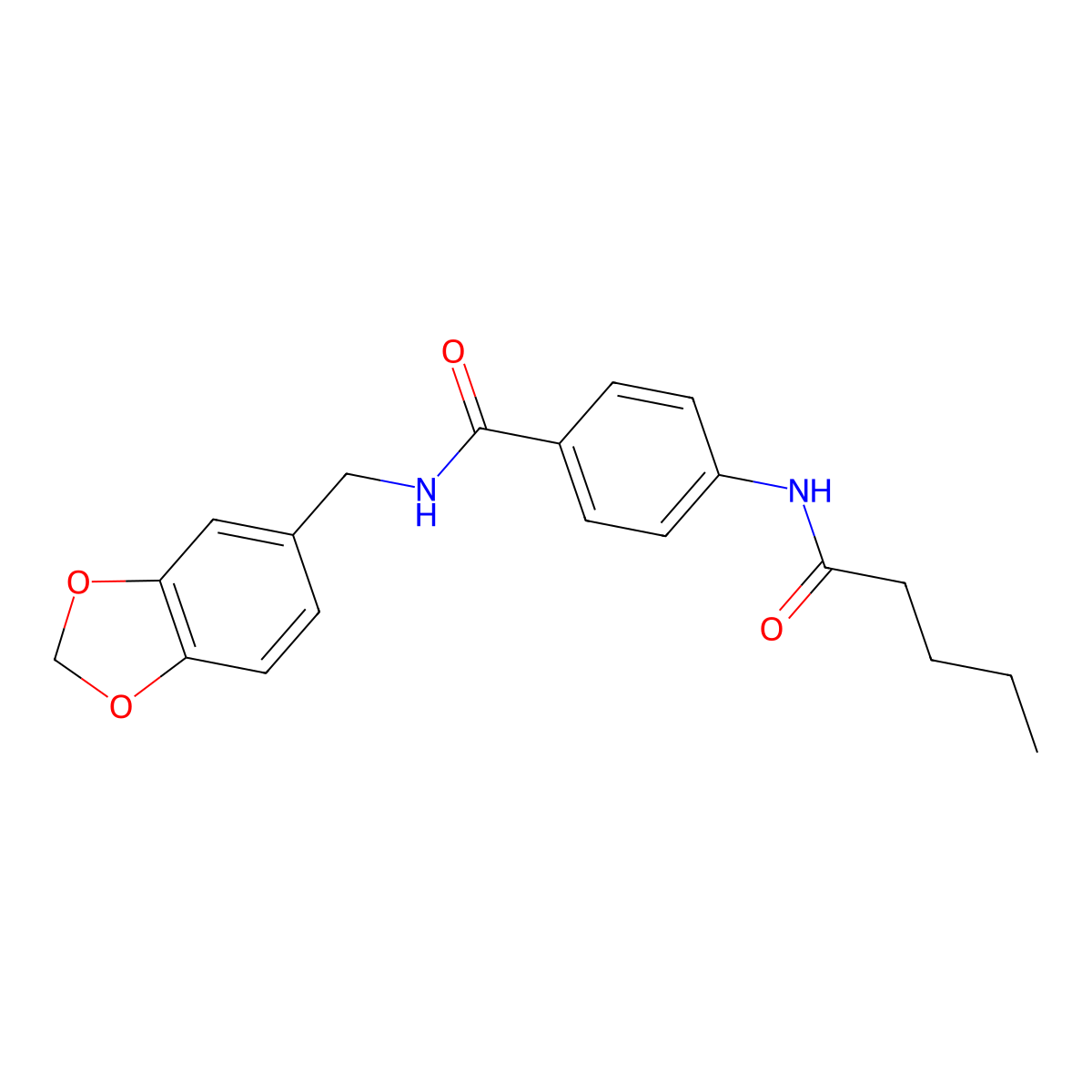 N-(1,3-benzodioxol-5-ylmethyl)-4-(pentanoylamino)benzamide molecular structure, CAS 663185-37-3