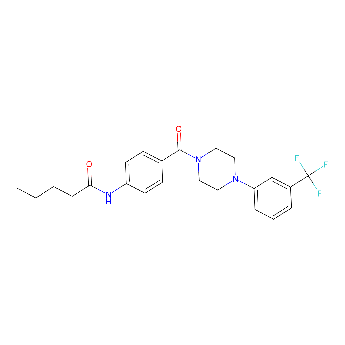 N-[4-[4-[3-(trifluoromethyl)phenyl]piperazine-1-carbonyl]phenyl]pentanamide molecular structure, CAS 663185-56-6