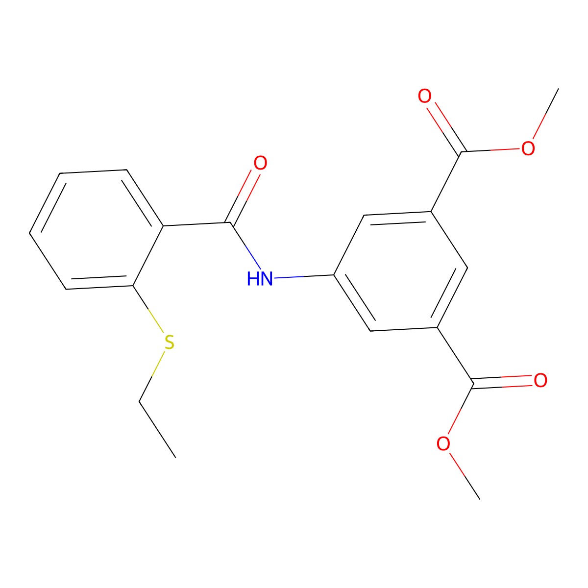 Dimethyl 5-({[2-(ethylsulfanyl)phenyl]carbonyl}amino)benzene-1,3-dicarboxylate molecular structure, CAS 663186-34-3