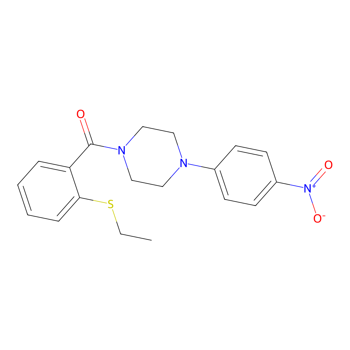 (2-Ethylsulfanylphenyl)-[4-(4-nitrophenyl)piperazin-1-yl]methanone molecular structure, CAS 663187-43-7