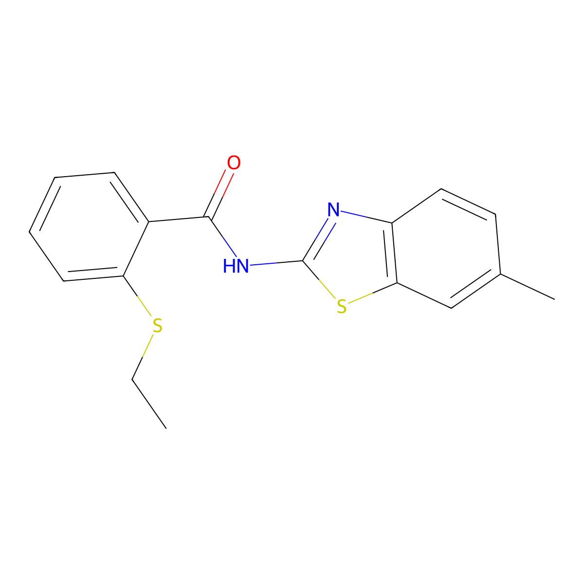 2-ethylsulfanyl-N-(6-methyl-1,3-benzothiazol-2-yl)benzamide molecular structure, CAS 663187-91-5