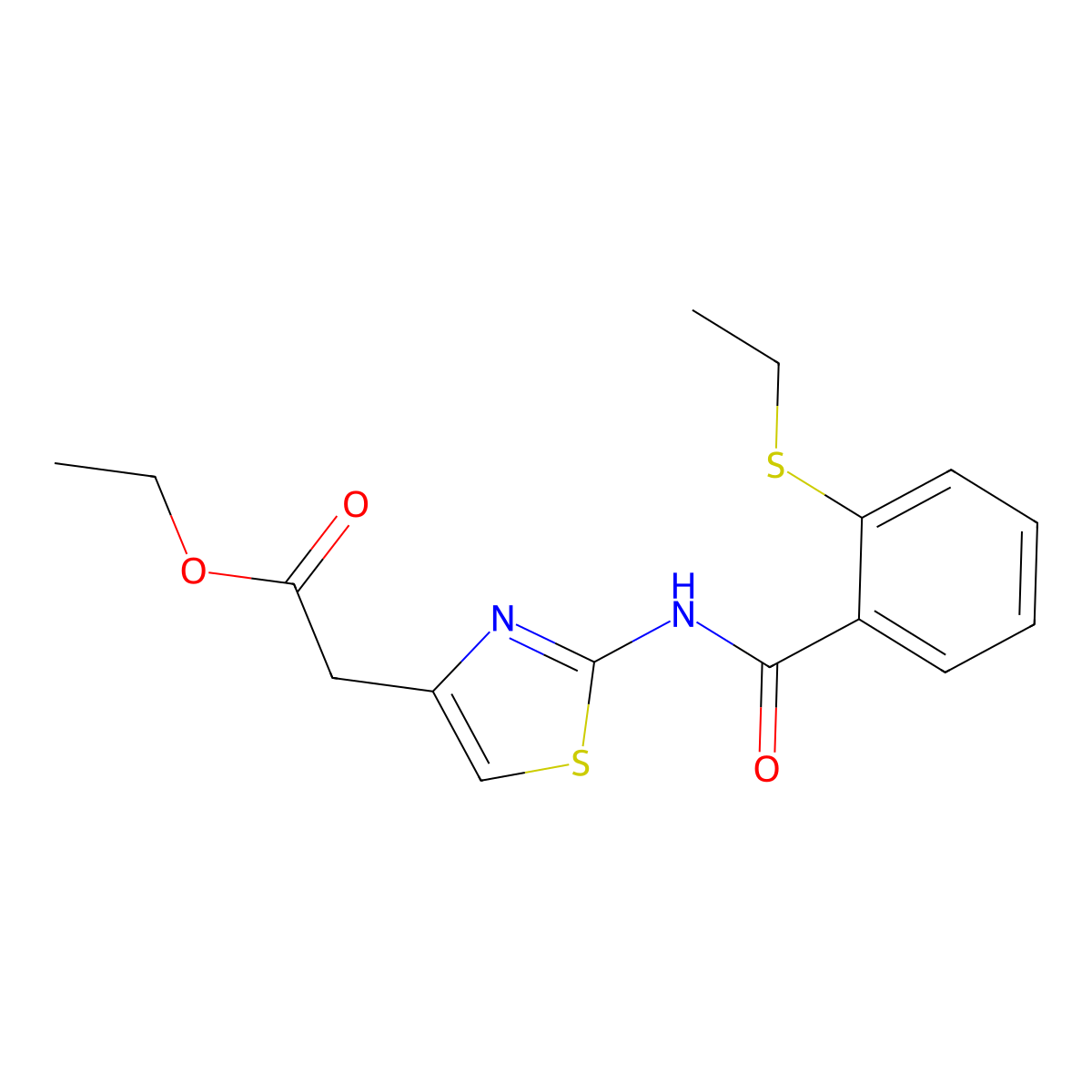 Ethyl [2-({[2-(ethylsulfanyl)phenyl]carbonyl}amino)-1,3-thiazol-4-yl]acetate molecular structure, CAS 663187-93-7