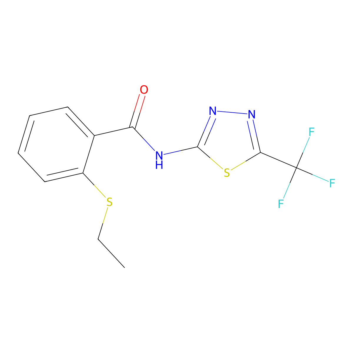 2-ethylsulfanyl-N-[5-(trifluoromethyl)-1,3,4-thiadiazol-2-yl]benzamide molecular structure, CAS 663188-25-8