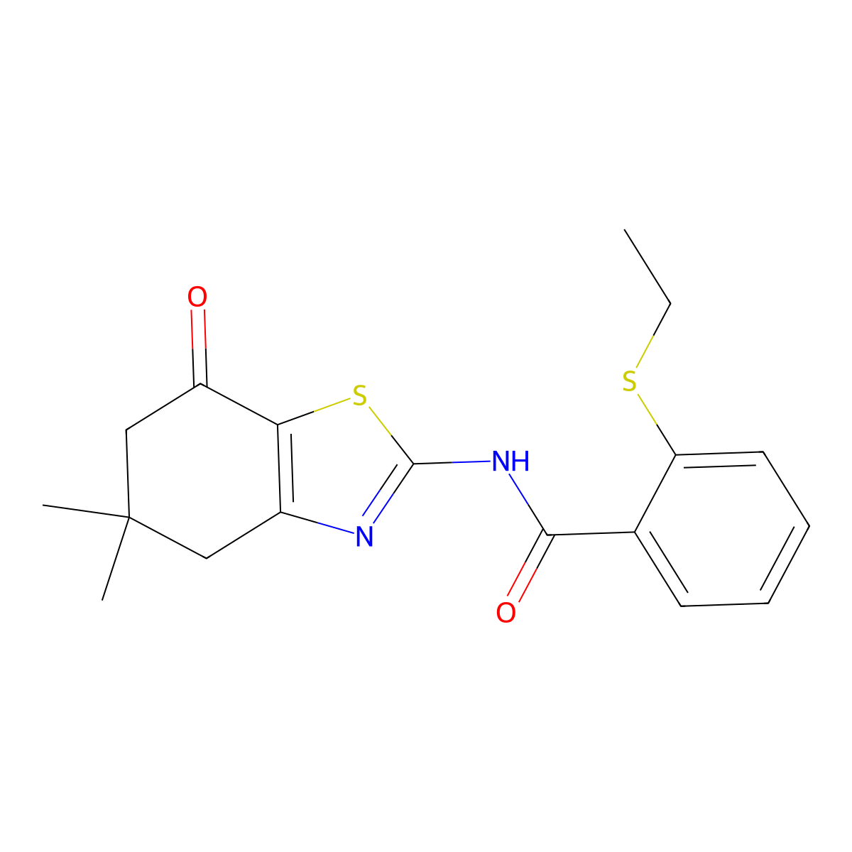 N-(5,5-dimethyl-7-oxo-4,5,6,7-tetrahydro-1,3-benzothiazol-2-yl)-2-(ethylsulfanyl)benzamide molecular structure, CAS 663188-41-8