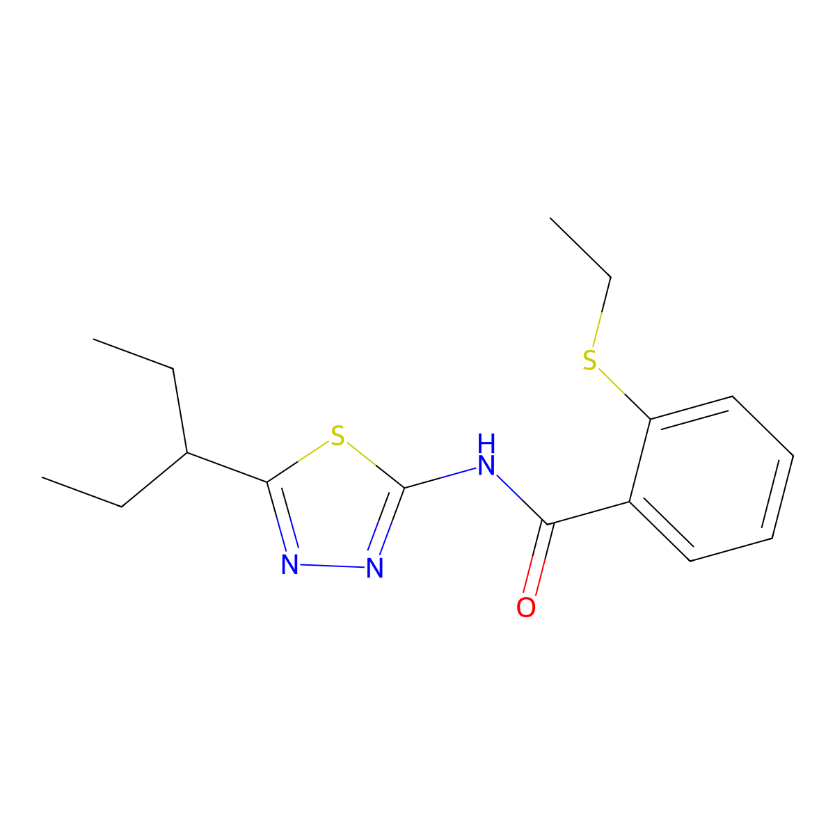 2-ethylsulfanyl-N-(5-pentan-3-yl-1,3,4-thiadiazol-2-yl)benzamide molecular structure, CAS 663188-51-0