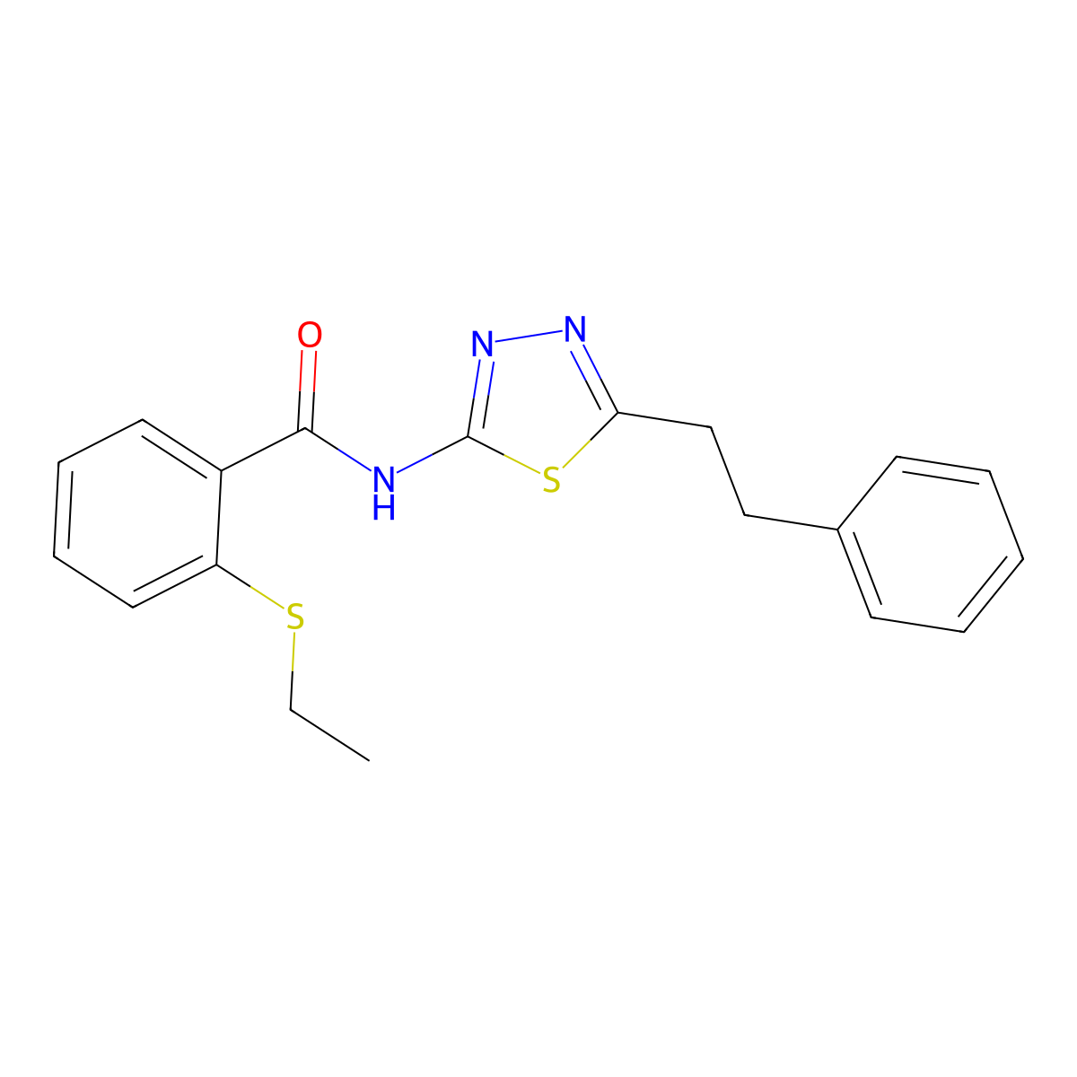 2-(ethylsulfanyl)-N-[5-(2-phenylethyl)-1,3,4-thiadiazol-2-yl]benzamide molecular structure, CAS 663188-54-3