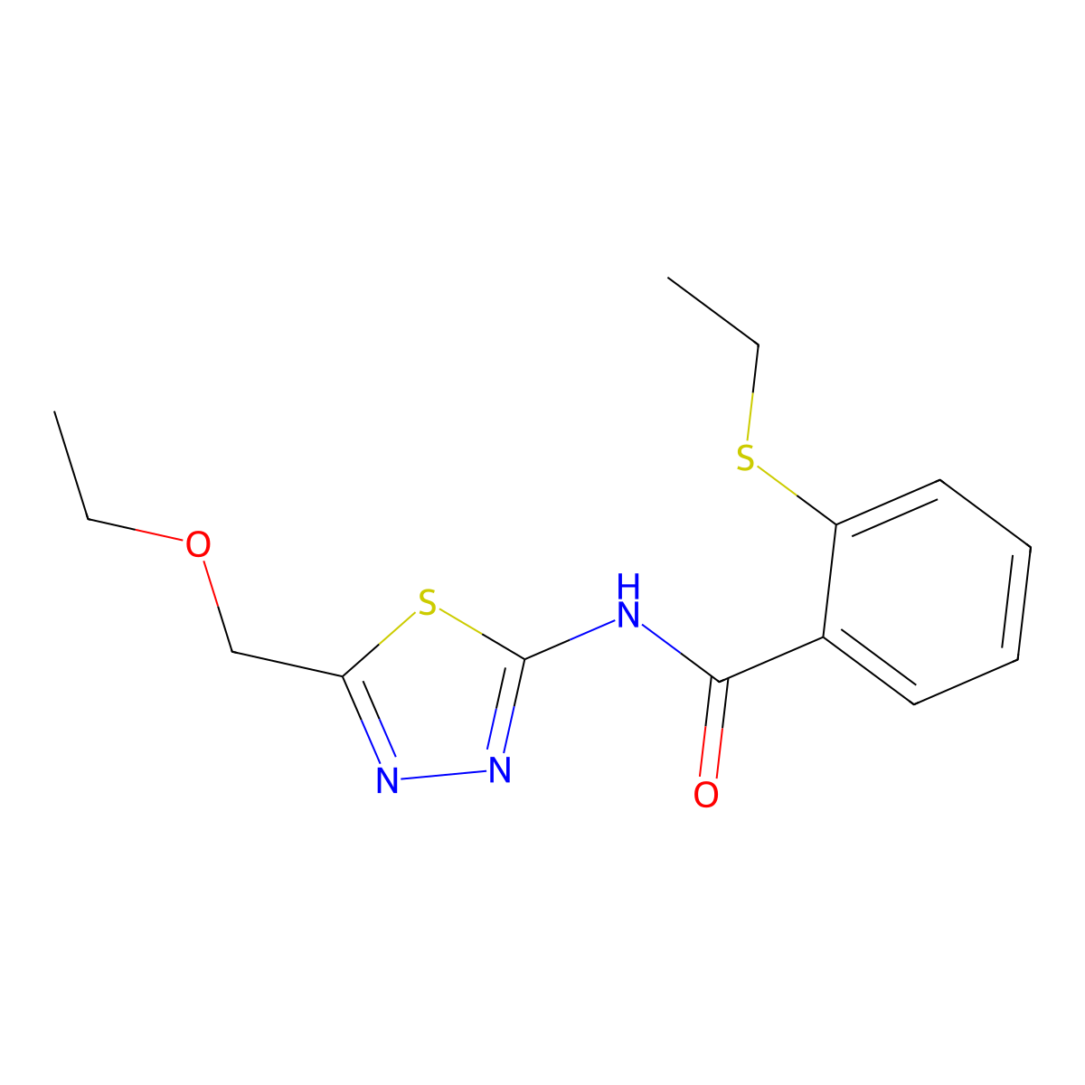 N-[5-(ethoxymethyl)-1,3,4-thiadiazol-2-yl]-2-ethylsulfanylbenzamide molecular structure, CAS 663188-58-7