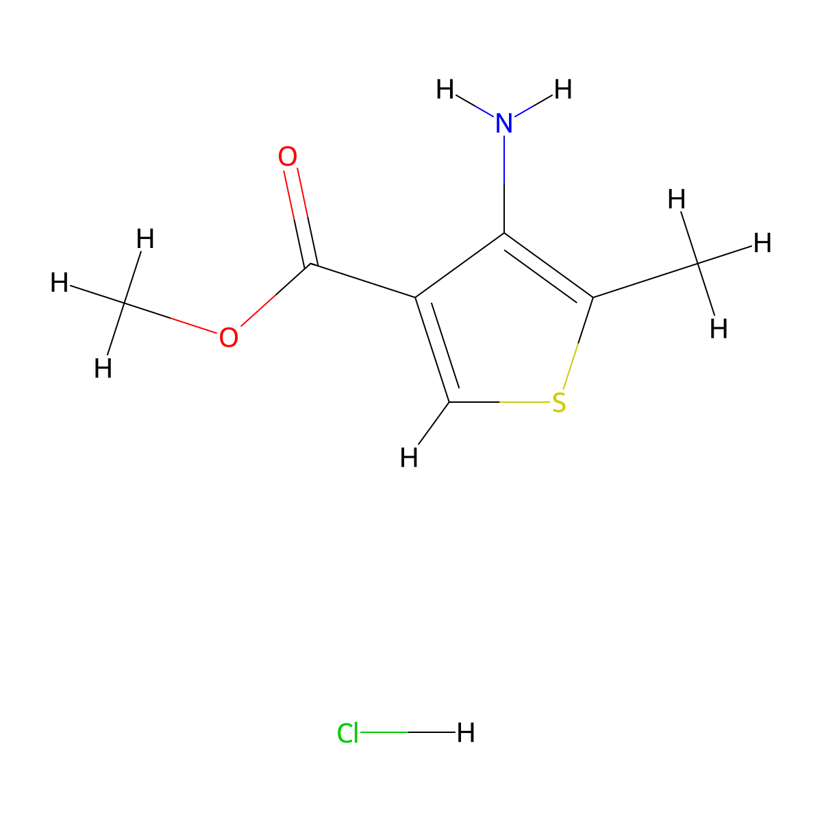 3-Thiophenecarboxylic acid, 4-amino-5-methyl-, methyl ester, hydrochloride (1:1) molecular structure, CAS 66319-02-6
