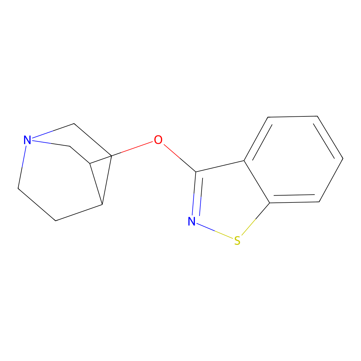 1-Azabicyclo[2.2.2]octane, 3-(1,2-benzisothiazol-3-yloxy)- molecular structure, CAS 663191-65-9