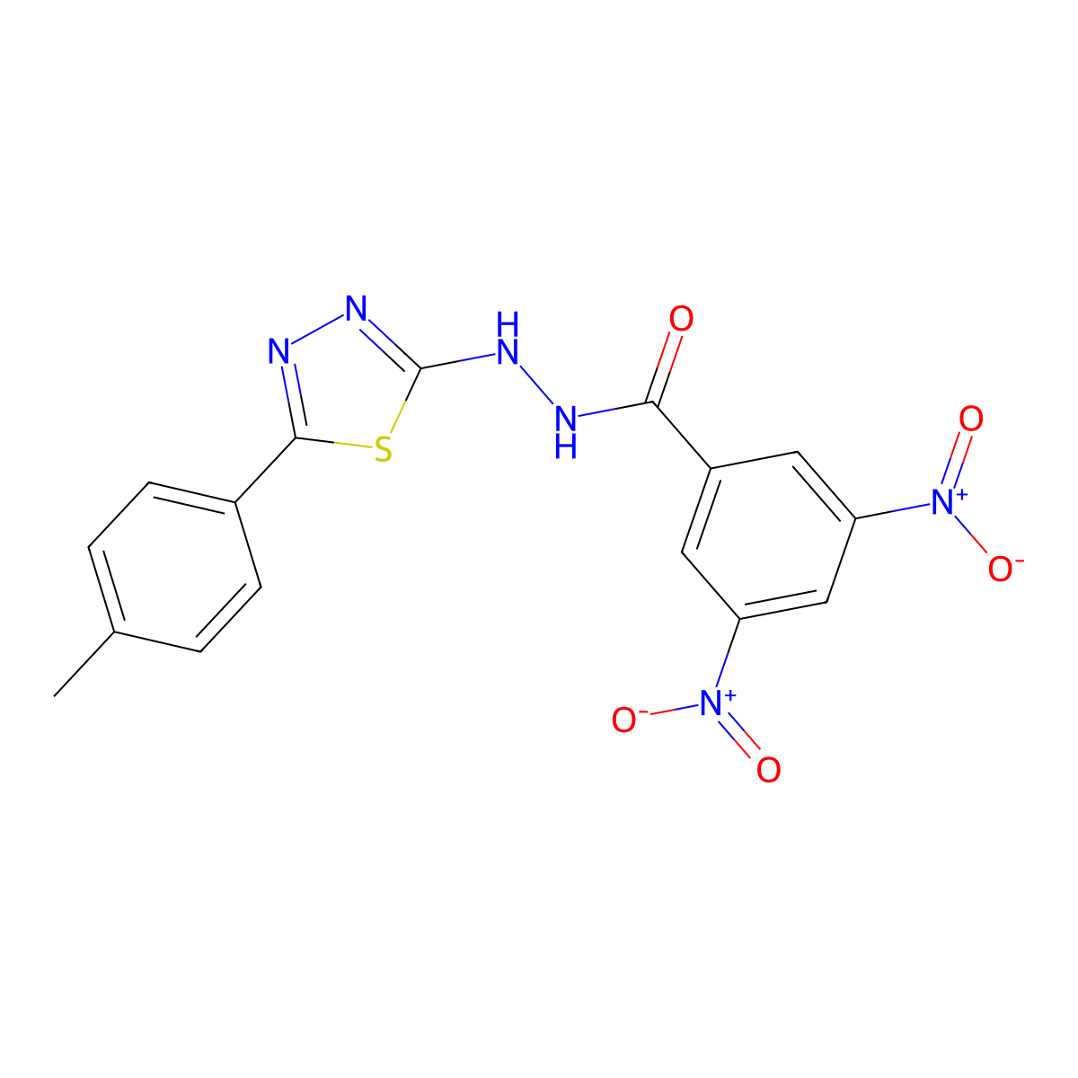 3,5-Dinitrobenzoic acid 2-[5-(4-methylphenyl)-1,3,4-thiadiazol-2-yl]hydrazide molecular structure, CAS 663193-44-0