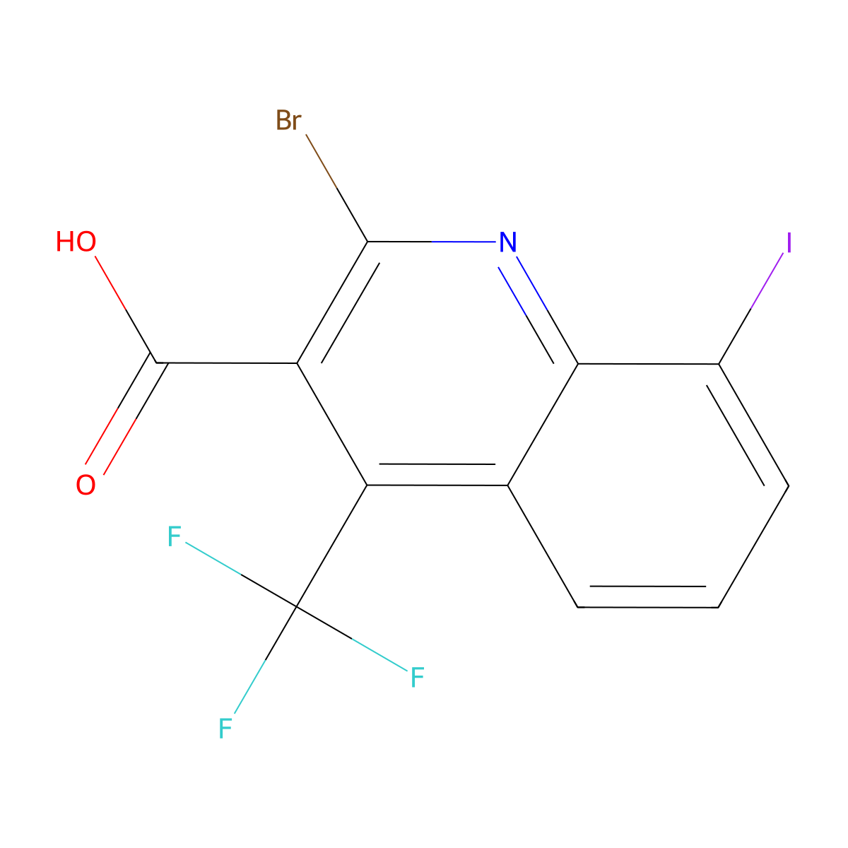 2-bromo-8-iodo-4-(trifluoromethyl)quinoline-3-carboxylic Acid molecular structure, CAS 663193-45-1