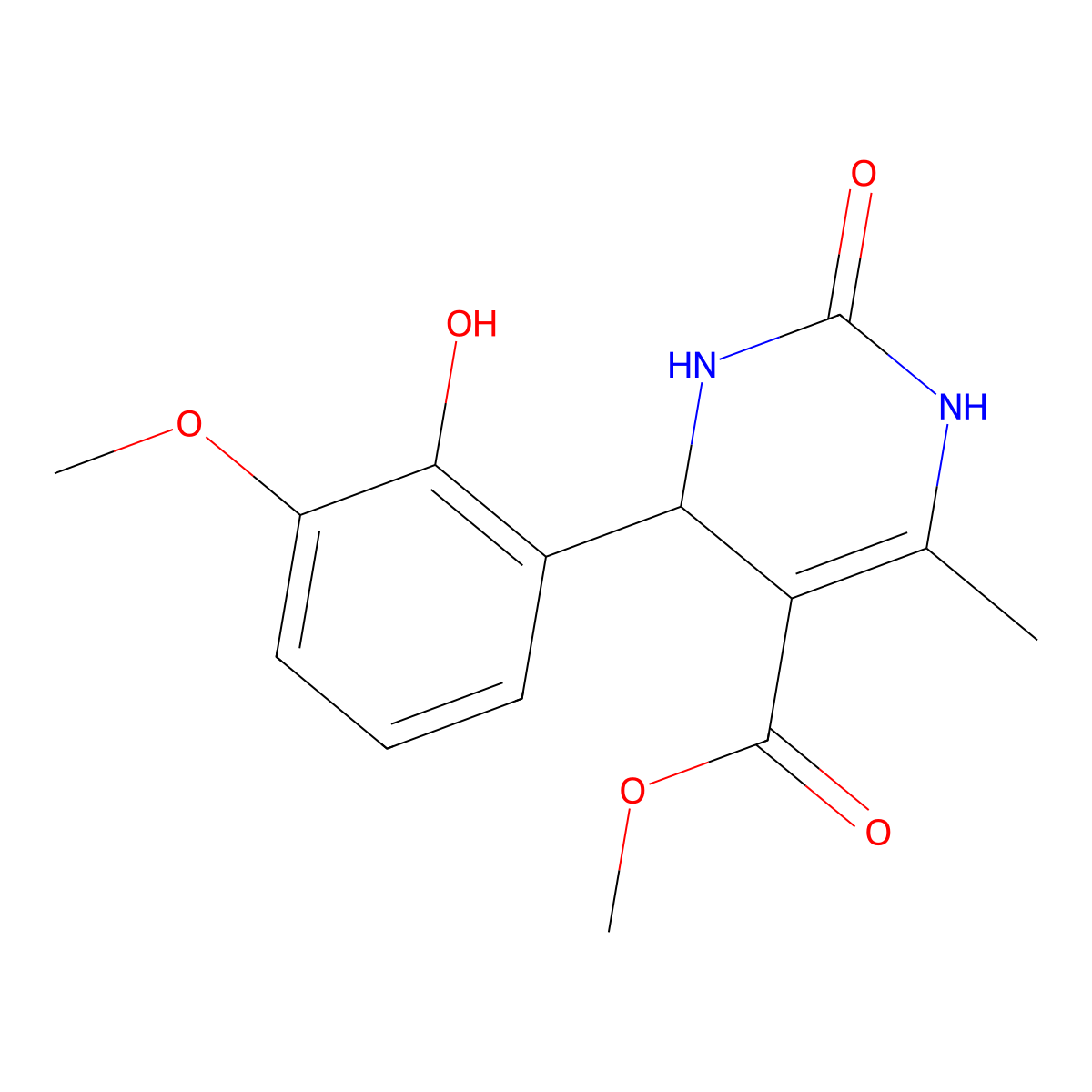 Methyl 4-(2-hydroxy-3-methoxyphenyl)-6-methyl-2-oxo-1,2,3,4-tetrahydropyrimidine-5-carboxylate molecular structure, CAS 663196-23-4