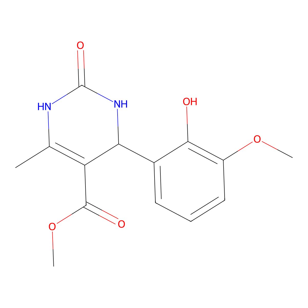 Methyl 4-(2-hydroxy-3-methoxyphenyl)-6-methyl-2-oxo-1,2,3,4-tetrahydropyrimidine-5-carboxylate molecular structure, CAS 663196-23-4