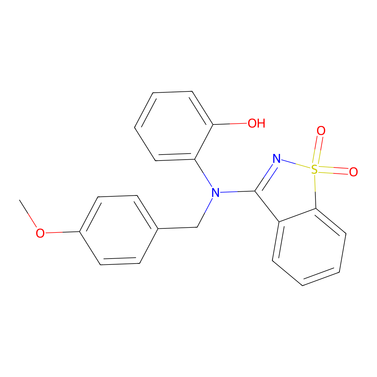 2-[(1,1-Dioxido-1,2-benzisothiazol-3-YL)(4-methoxybenzyl)amino]phenol molecular structure, CAS 663199-63-1